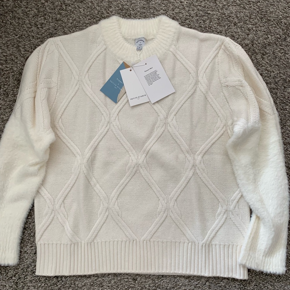 Petite Studio Keeley Wool Ivory Cable Knit Sweater